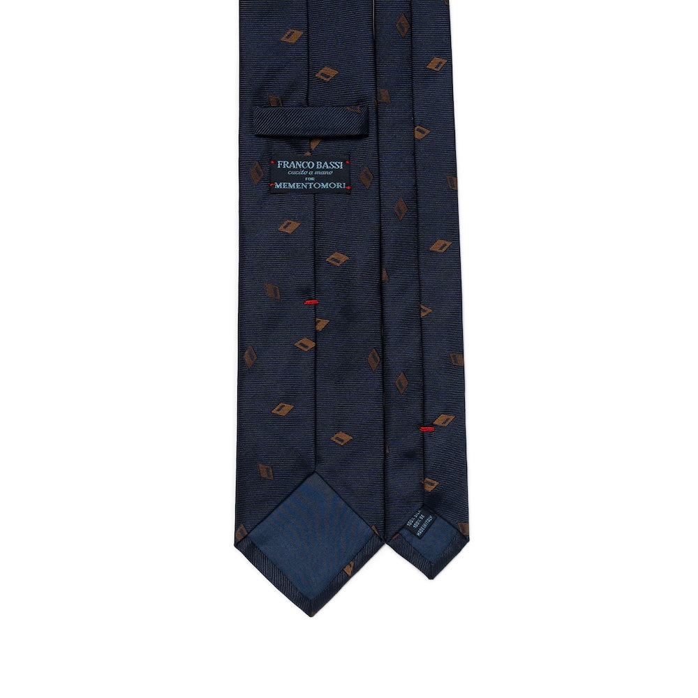 Brown Diamond Icon Pattern Dark Navy Woven Silk Tie