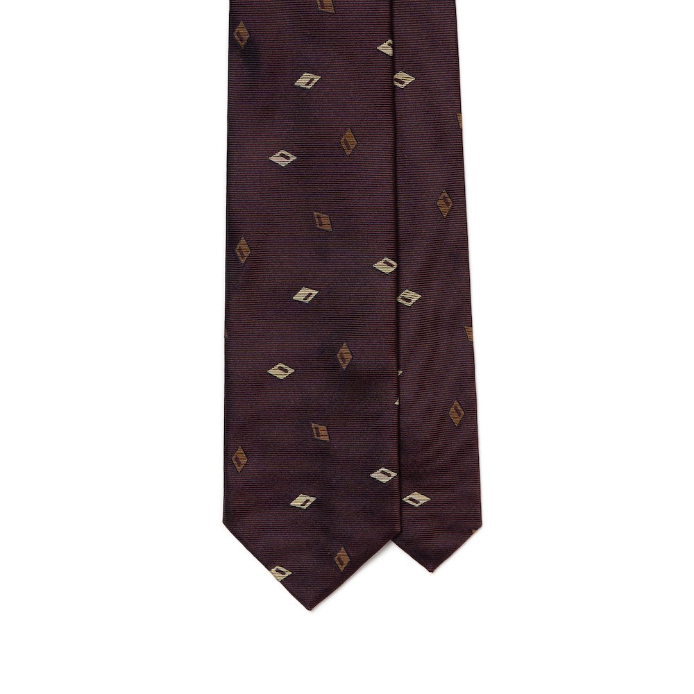 Brown Diamond Icon Pattern Deep Burgundy Woven Silk Tie