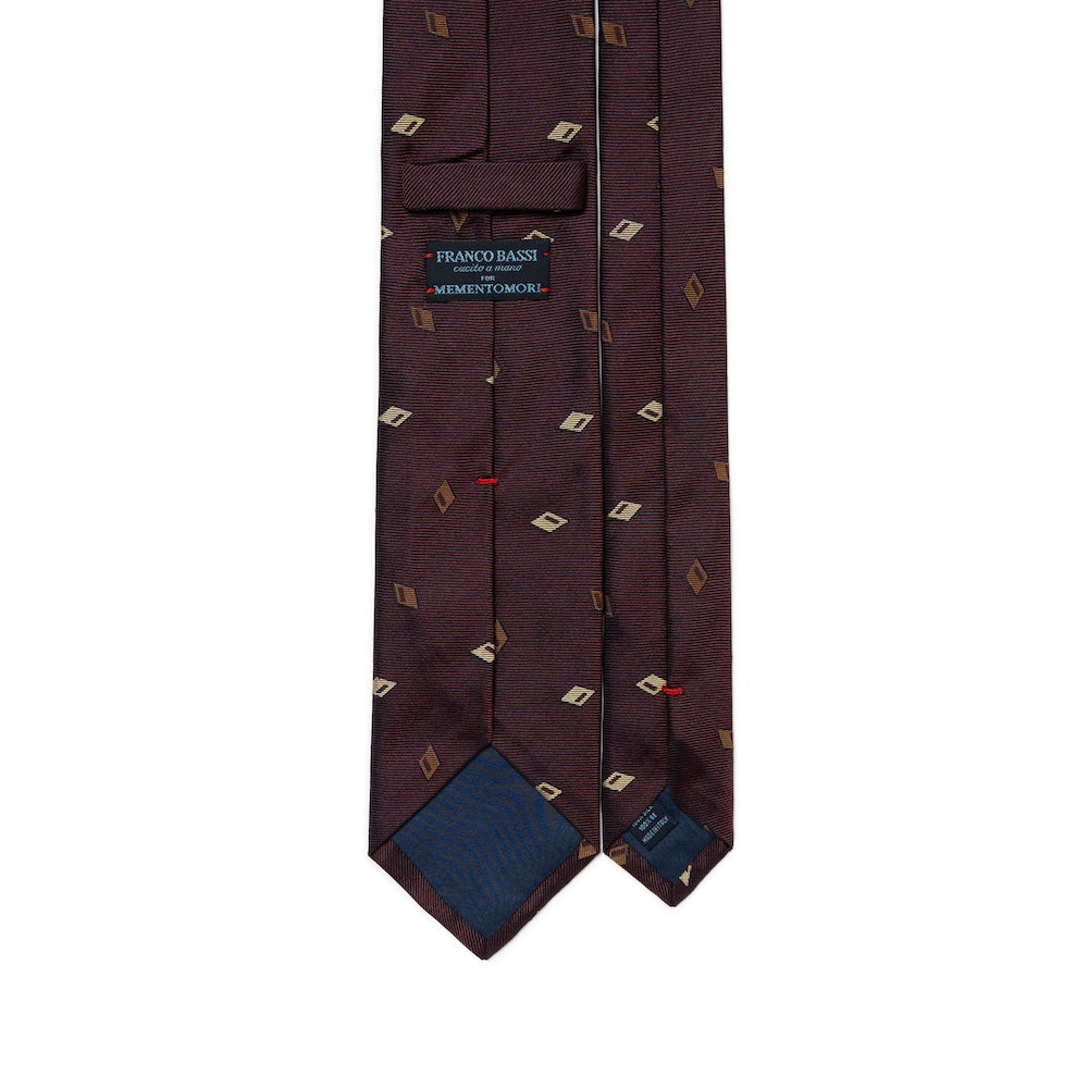 Brown Diamond Icon Pattern Deep Burgundy Woven Silk Tie
