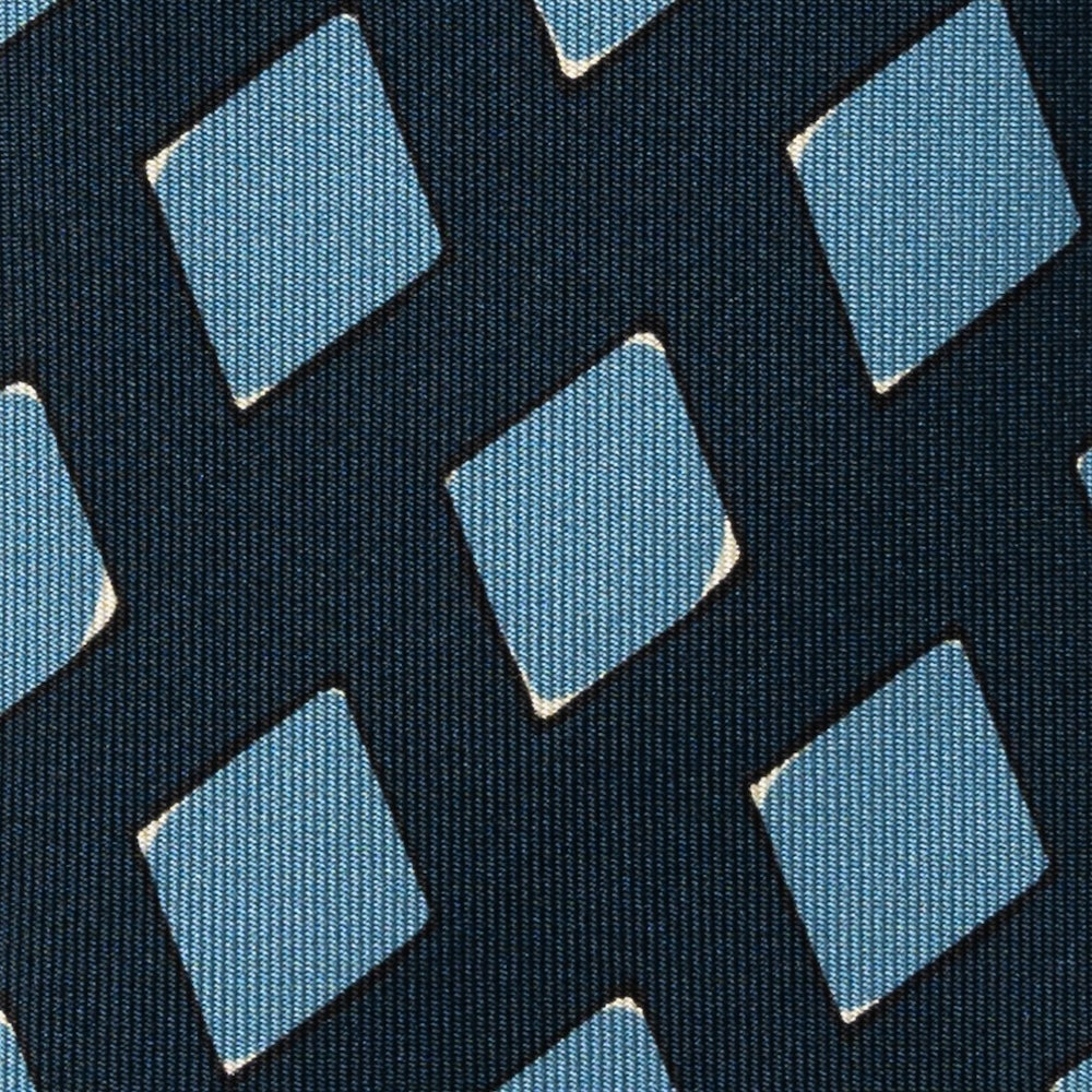 Blue Block Diamond Pattern Dark Navy Printed Silk Tie