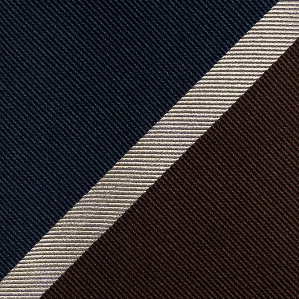 Franco Bassi Signature Block Stripe Dark Navy Brown Woven Silk Tie