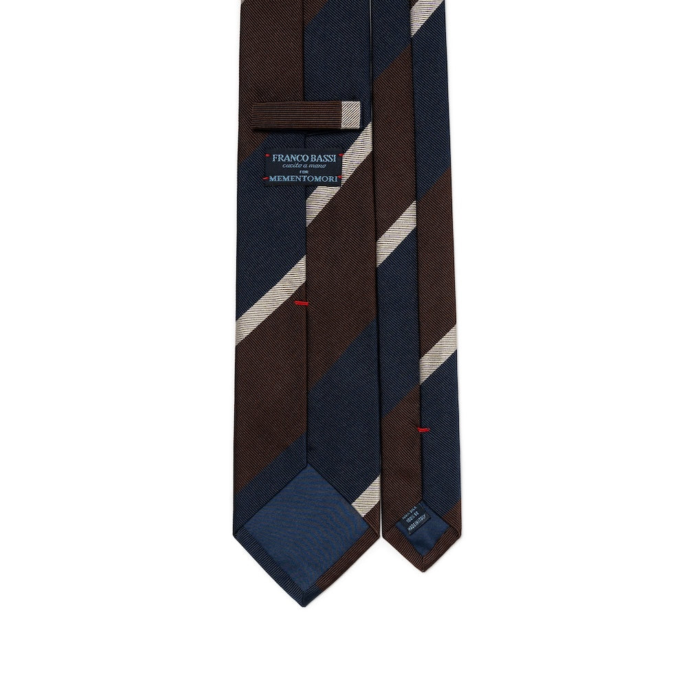 Franco Bassi Signature Block Stripe Dark Navy Brown Woven Silk Tie