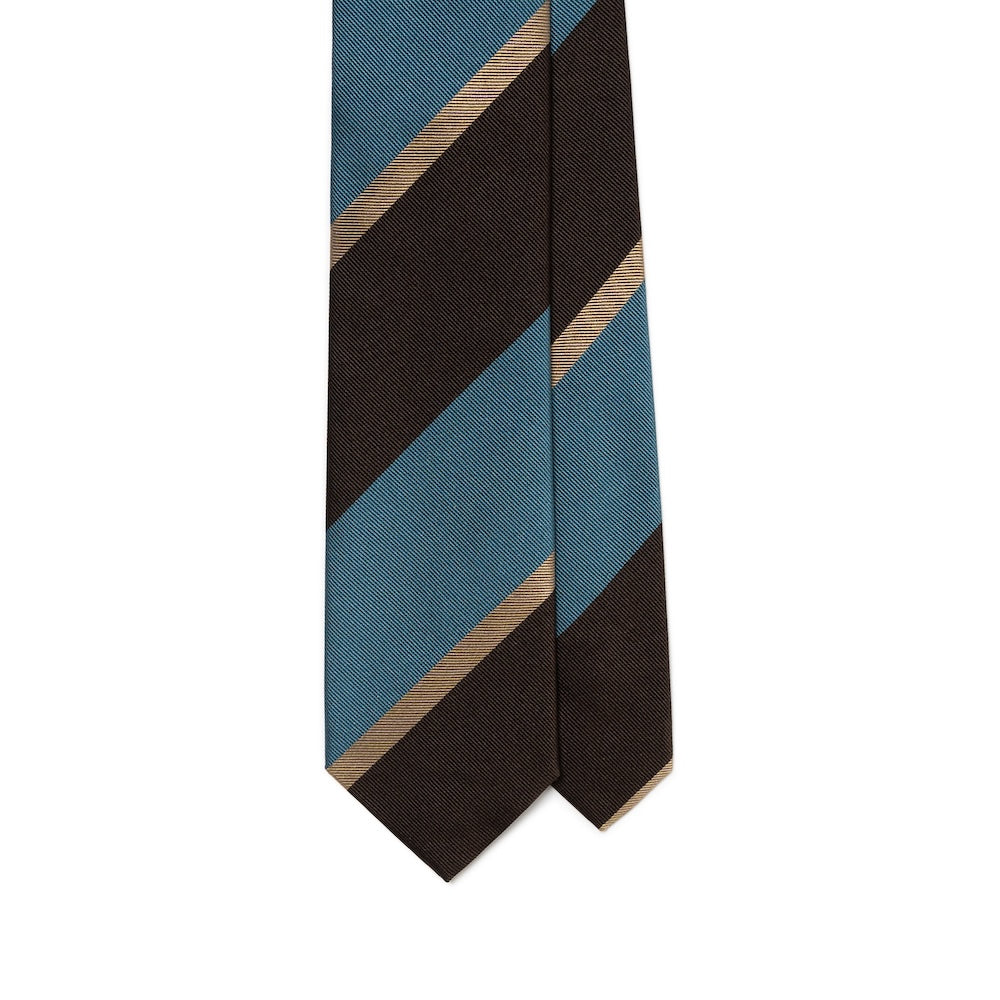 Franco Bassi Signature Block Stripe Espresso Brown Steel Blue Woven Silk Tie