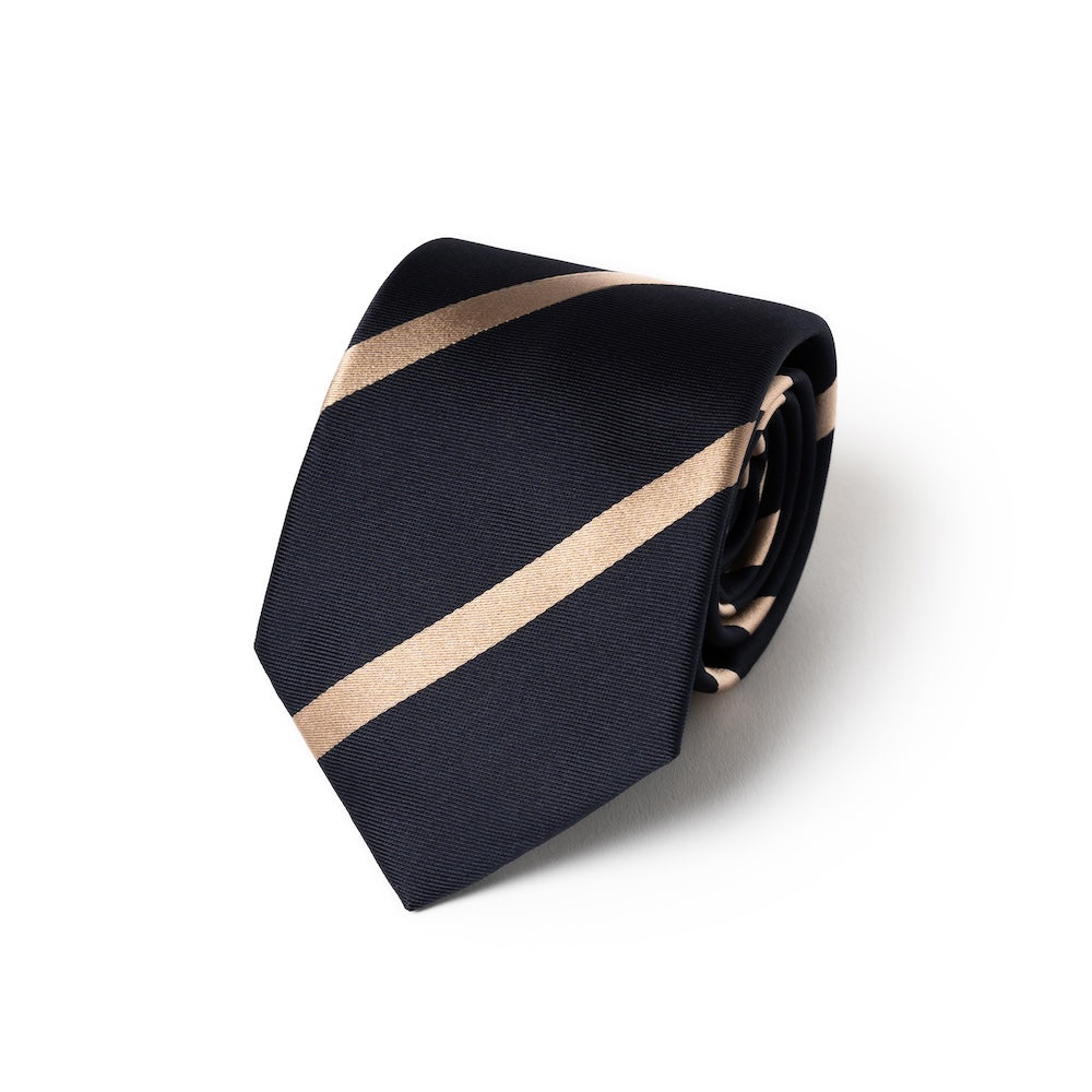Franco Bassi Champagne Gold Satin Stripe Dark Navy Twill Woven Silk Tie