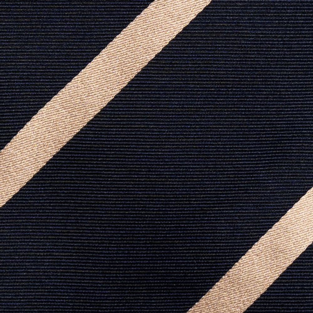 Franco Bassi Champagne Gold Satin Stripe Dark Navy Twill Woven Silk Tie