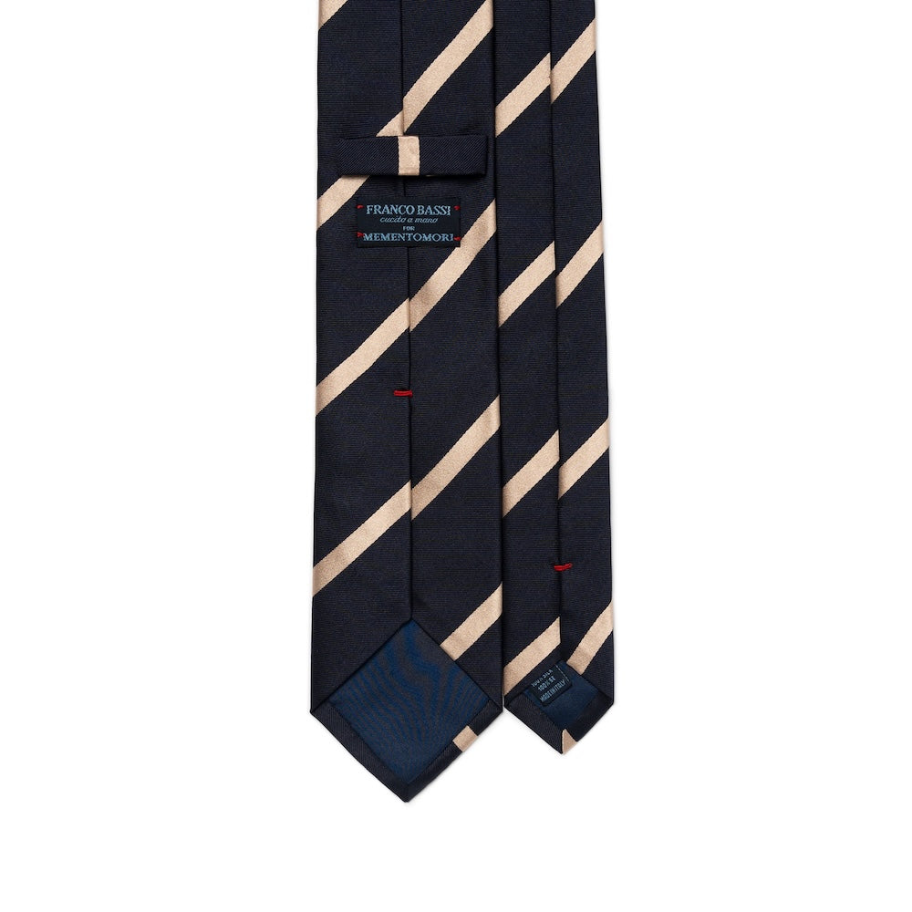 Franco Bassi Champagne Gold Satin Stripe Dark Navy Twill Woven Silk Tie