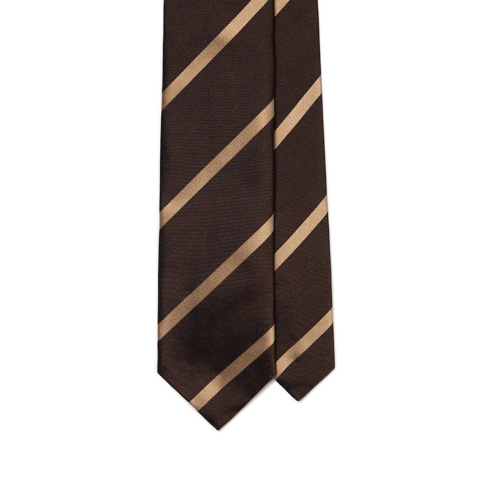 Franco Bassi Champagne Gold Satin Stripe Espresso Brown Twill Woven Silk Tie