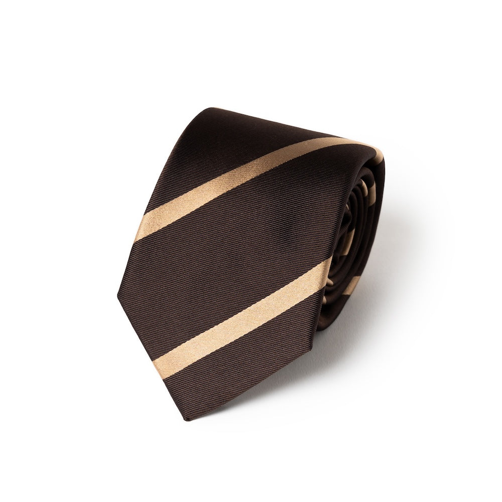 Franco Bassi Champagne Gold Satin Stripe Espresso Brown Twill Woven Silk Tie