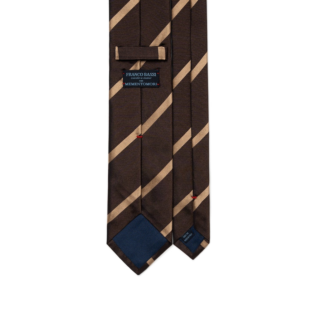Franco Bassi Champagne Gold Satin Stripe Espresso Brown Twill Woven Silk Tie