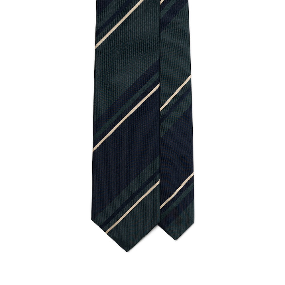 Franco Bassi Multi Stripe British Green & Dark Navy Woven Silk Tie