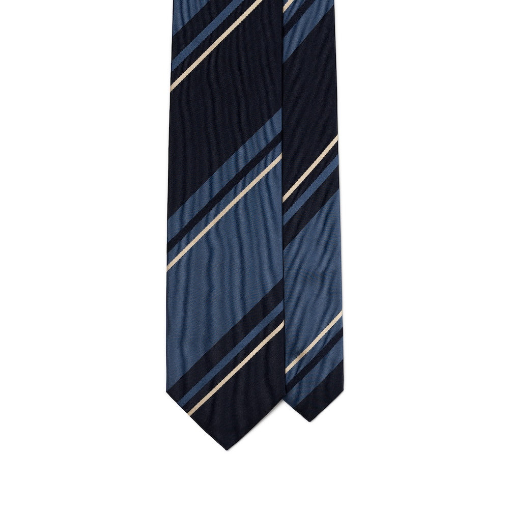 Franco Bassi Multi Stripe Dusty Blue & Dark Navy Woven Silk Tie
