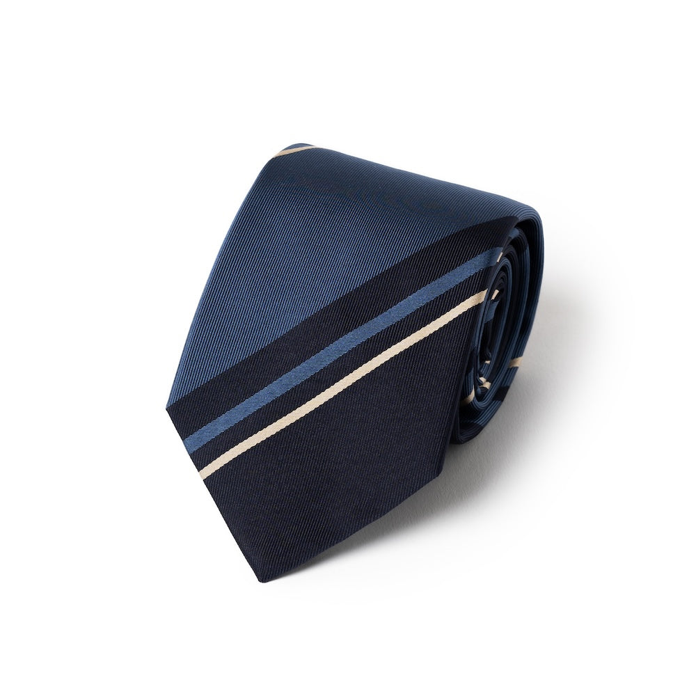 Franco Bassi Multi Stripe Dusty Blue & Dark Navy Woven Silk Tie