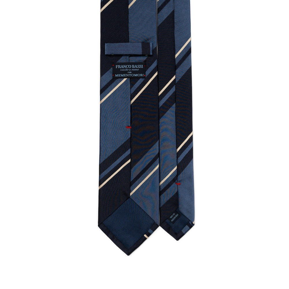 Franco Bassi Multi Stripe Dusty Blue & Dark Navy Woven Silk Tie
