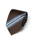 White Double Block Stripe Espresso Brown Blue Woven Silk Tie