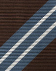 White Double Block Stripe Espresso Brown Blue Woven Silk Tie
