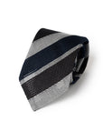 Espresso Brown & White Double Stripe Dark Navy Grenadine Silk Sfoderato Tie