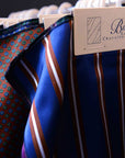 Silver & Navy Double Stripe Brown Woven Silk Tie