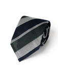Forest Green & White Double Stripe Dark Navy Grenadine Silk Sfoderato Tie