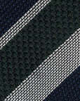 Forest Green & White Double Stripe Dark Navy Grenadine Silk Sfoderato Tie