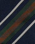 Deep Green & Mustard Formal Stripe Dark Navy Grenadine Silk Sfoderato Tie
