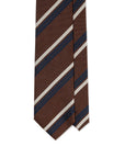 Silver & Navy Double Stripe Brown Woven Silk Tie