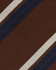 Silver & Navy Double Stripe Brown Woven Silk Tie