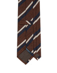 Silver & Navy Double Stripe Brown Woven Silk Tie