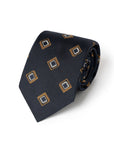 Mustard Diamond Point Pattern Dark Navy Woven Silk Tie