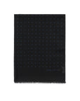 Navy Polka Dot Pattern Jet Black Virgin Wool Silk Scarf