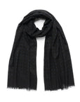 Navy Polka Dot Pattern Jet Black Virgin Wool Silk Scarf