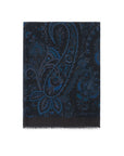 Full Paisley Pattern Navy Wool Silk Scarf