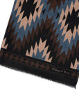 Navajo Pattern Black Brown Blue Wool Silk Scarf
