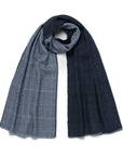 Cozy Blue Check Pattern & Navy Solid Double Face Wool Scarf