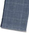 Cozy Blue Check Pattern & Navy Solid Double Face Wool Scarf