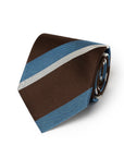 Como Silk Regimental Stripe Chocolate Brown & Sky Blue Tie