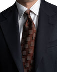 Square Block Pattern Brick Brown Woven Silk Tie