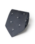 White Flower Pattern Charcoal Gray Woven Silk Tie