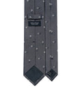 White Flower Pattern Charcoal Gray Woven Silk Tie