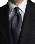 White Flower Pattern Charcoal Gray Woven Silk Tie