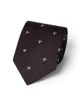 White Flower Pattern Espresso Brown Woven Silk Tie