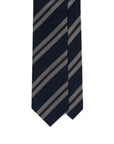 Classic Stripe Dark Navy, Brown, and White Textured Woven Silk Tie