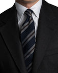 Classic Stripe Dark Navy, Brown, and White Textured Woven Silk Tie