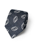 Leaf Pattern Denim Blue Woven Cotton, Linen & Silk Tie