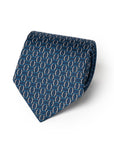 Linked Oval Pattern Deep Navy Printed Silk Tie