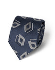 Double Diamond Layer Pattern Midnight Navy Woven Silk Tie