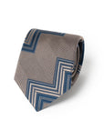 Zigzag Block Stripe Champagne Gold & Teal Blue Woven Silk Tie