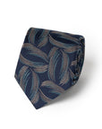 Brushed Leaf Pattern Navy Woven Silk Tie