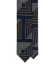 Square Line Pattern Dark Navy Printed Silk Tie