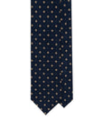 Brown & Yellow Petite Flower Pattern Dark Navy Printed Silk Tie