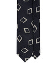 Silver Diamond Pattern Dark Navy Woven Silk Tie